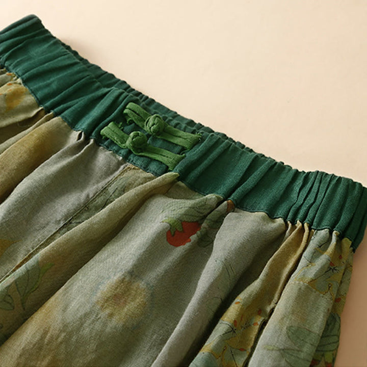 Buddha Stones Retro Casual Chinesische Haremshose für Damen mit Froschknopf-Design und Taschen - image 1