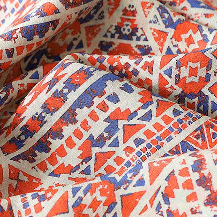Buddha Stones Sommerliches Boho-Vintage-T-Shirt mit V-Ausschnitt, rot, geometrischem Muster und langen Ärmeln für Damen - image 7