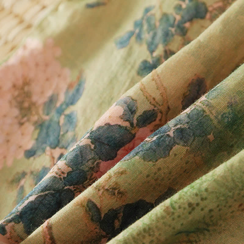 Buddha Stones Sommerliche Damenbluse im Vintage-Stil mit Stehkragen, rosa Rosenmuster und Ellbogenlänge, im Tang-Stil. - image 11