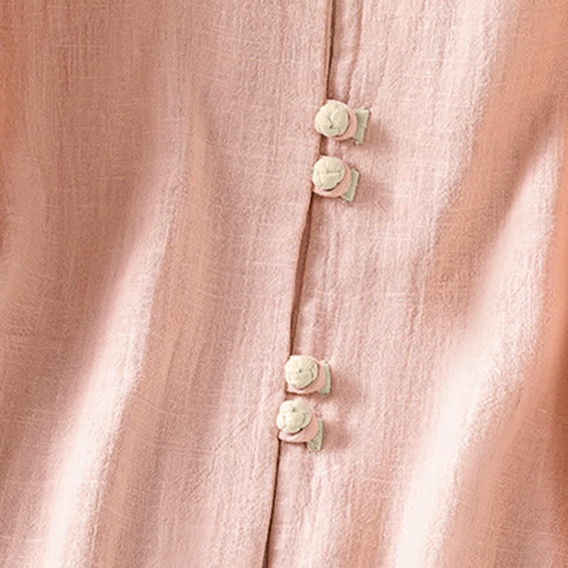 Buddha Stones Sommerliche Tang Style Vintage Damen Kurzarmhemden mit Froschknopfleiste, Rundhalsausschnitt und Kontrastdetails - image 11