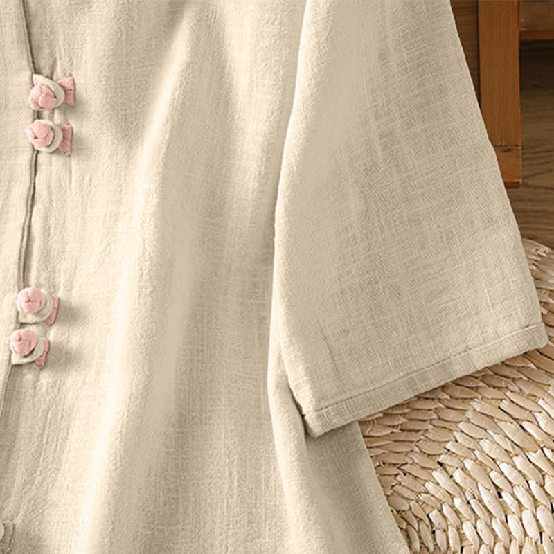 Buddha Stones Sommerliche Tang Style Vintage Damen Kurzarmhemden mit Froschknopfleiste, Rundhalsausschnitt und Kontrastdetails - image 20