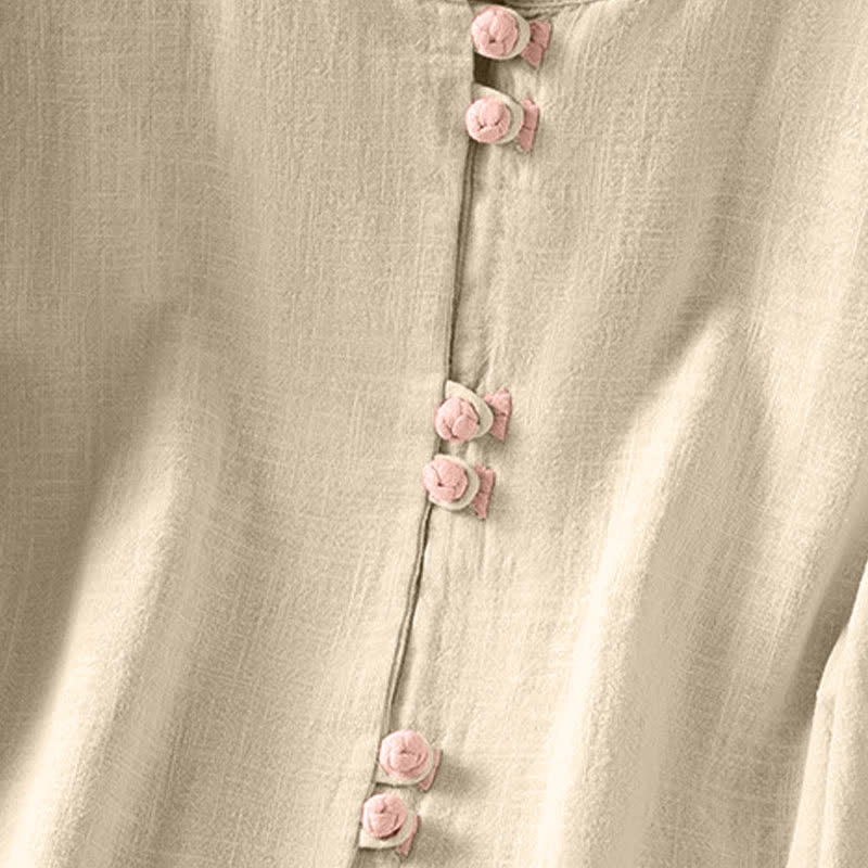 Buddha Stones Sommerliche Tang Style Vintage Damen Kurzarmhemden mit Froschknopfleiste, Rundhalsausschnitt und Kontrastdetails - image 19