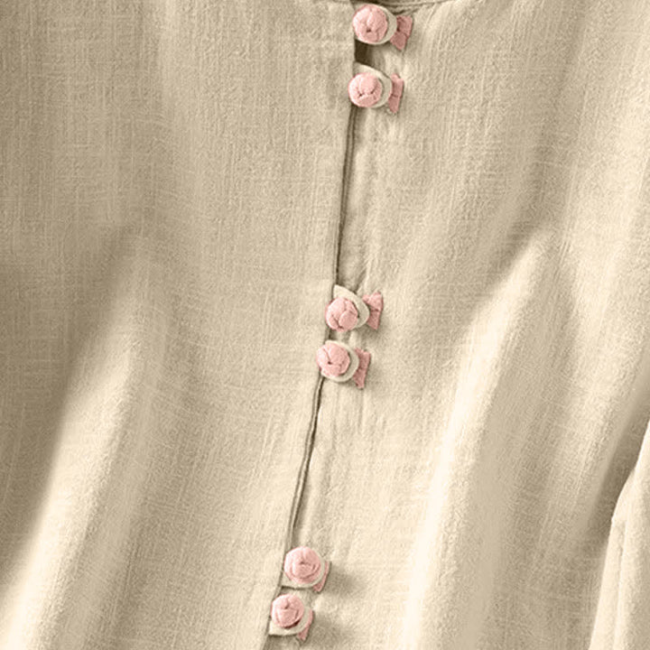 Buddha Stones Sommerliche Tang Style Vintage Damen Kurzarmhemden mit Froschknopfleiste, Rundhalsausschnitt und Kontrastdetails - image 19