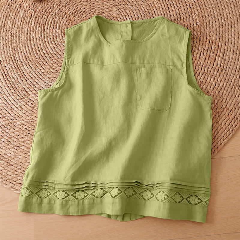 Buddha Stones Lässiges, ärmelloses Vintage-Tanktop mit geometrischem Muster, hohlem Saum, Knöpfen am Rücken und aufgesetzter Tasche für Damen. - image 16