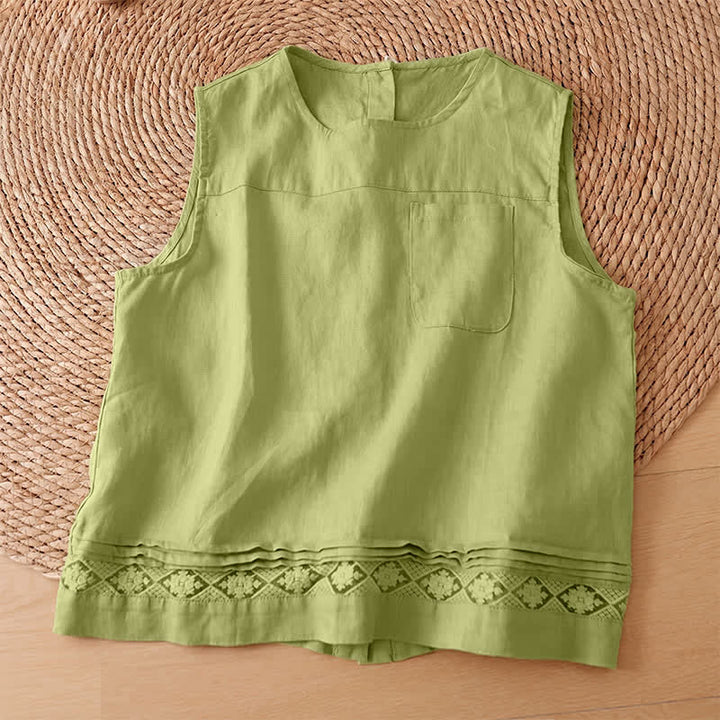 Buddha Stones Lässiges, ärmelloses Vintage-Tanktop mit geometrischem Muster, hohlem Saum, Knöpfen am Rücken und aufgesetzter Tasche für Damen. - image 16