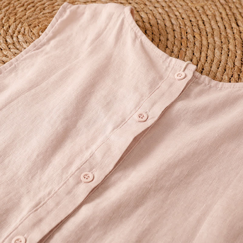 Buddha Stones Lässiges, ärmelloses Vintage-Tanktop mit geometrischem Muster, hohlem Saum, Knöpfen am Rücken und aufgesetzter Tasche für Damen. - image 4