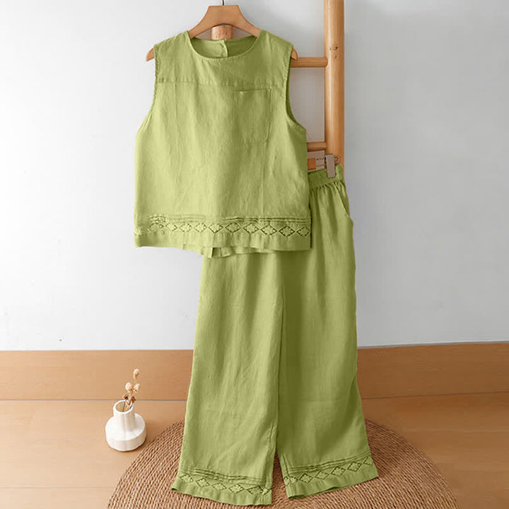 Buddha Stones Lässiges, ärmelloses Vintage-Tanktop mit geometrischem Muster, hohlem Saum, Knöpfen am Rücken und aufgesetzter Tasche für Damen. - image 30