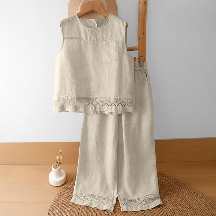 Buddha Stones Lässiges, ärmelloses Vintage-Tanktop mit geometrischem Muster, hohlem Saum, Knöpfen am Rücken und aufgesetzter Tasche für Damen. - image 46