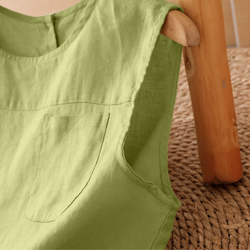 Buddha Stones Lässiges, ärmelloses Vintage-Tanktop mit geometrischem Muster, hohlem Saum, Knöpfen am Rücken und aufgesetzter Tasche für Damen. - image 18