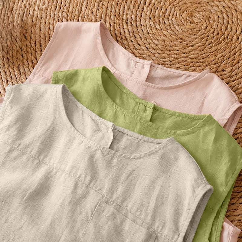 Buddha Stones Lässiges, ärmelloses Vintage-Tanktop mit geometrischem Muster, hohlem Saum, Knöpfen am Rücken und aufgesetzter Tasche für Damen. - image 47