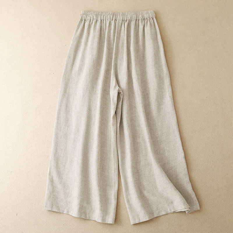 Buddha Stones Lässige Caprihose mit Blumenstickerei für Damen, weites Bein, mit Tasche - image 1
