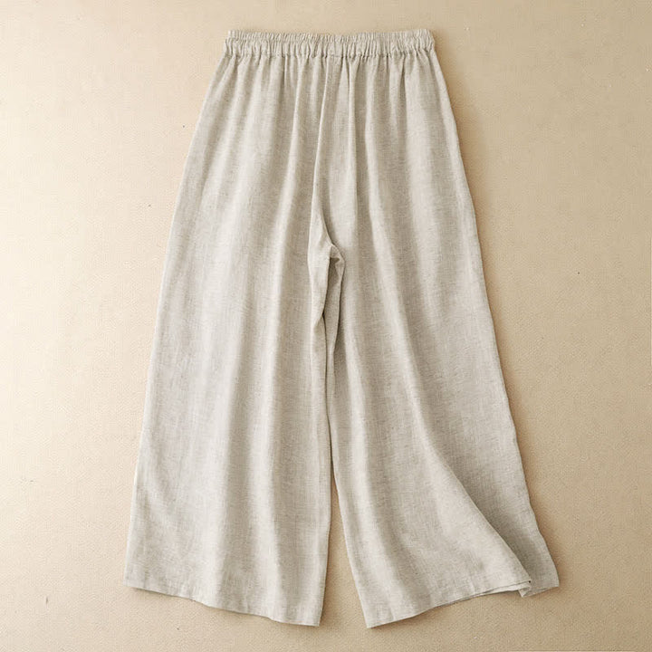 Buddha Stones Lässige Caprihose mit Blumenstickerei für Damen, weites Bein, mit Tasche - image 1