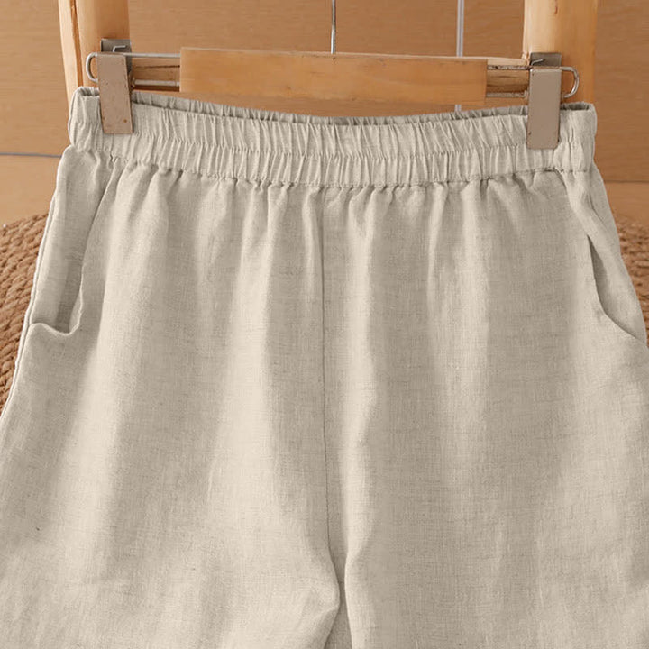 Buddha Stones Sommerliche, lässige, minimalistische, geometrische Hose mit hohlem Saum und weitem Bein für Damen mit Taschen - image 33