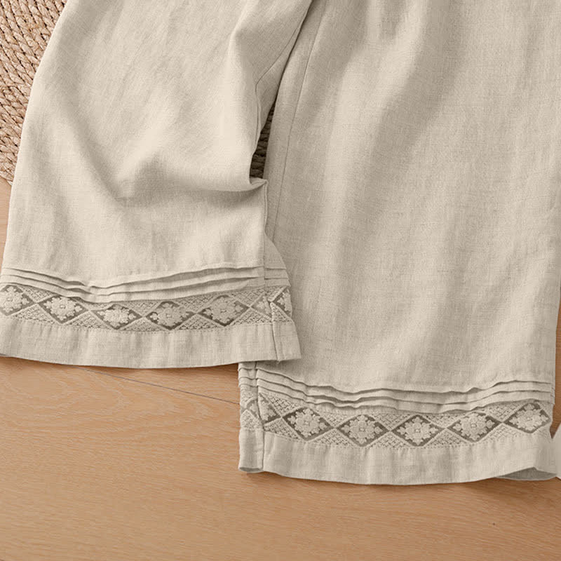 Buddha Stones Sommerliche, lässige, minimalistische, geometrische Hose mit hohlem Saum und weitem Bein für Damen mit Taschen - image 36