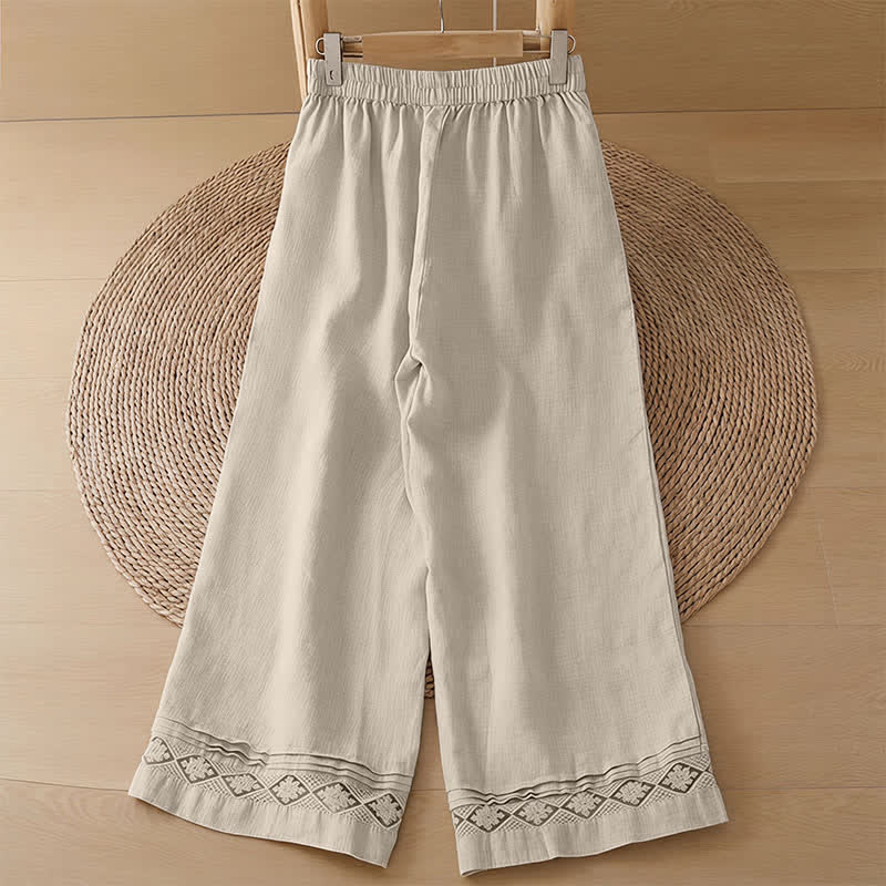 Buddha Stones Sommerliche, lässige, minimalistische, geometrische Hose mit hohlem Saum und weitem Bein für Damen mit Taschen - image 32