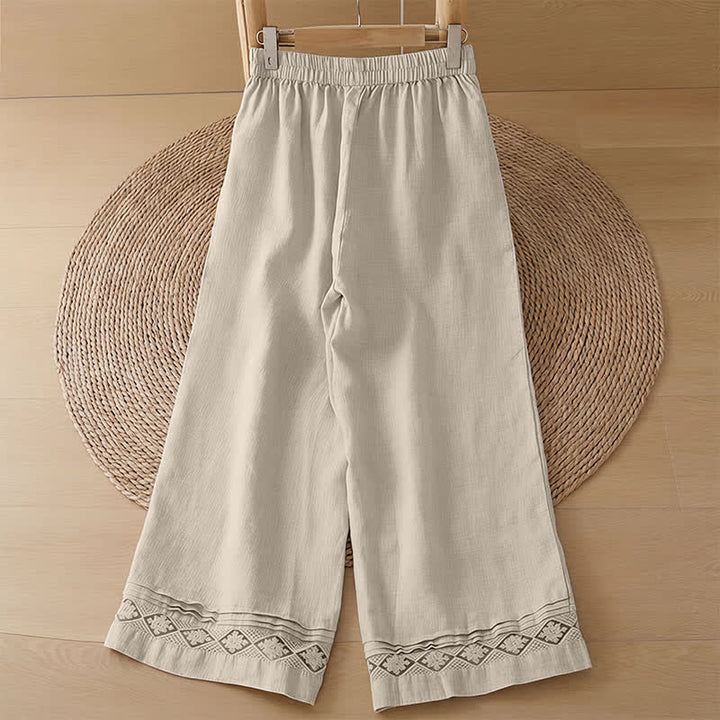 Buddha Stones Sommerliche, lässige, minimalistische, geometrische Hose mit hohlem Saum und weitem Bein für Damen mit Taschen - image 32