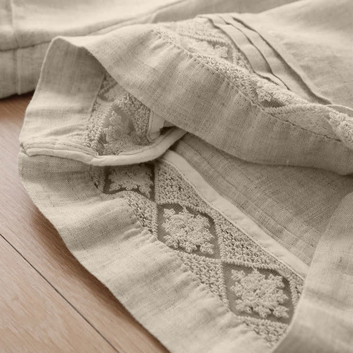 Buddha Stones Sommerliche, lässige, minimalistische, geometrische Hose mit hohlem Saum und weitem Bein für Damen mit Taschen - image 37