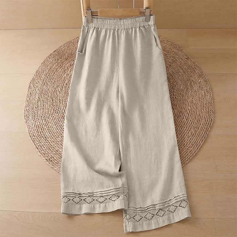 Buddha Stones Sommerliche, lässige, minimalistische, geometrische Hose mit hohlem Saum und weitem Bein für Damen mit Taschen - Leinenhose - US8-10, UK/AU12-14, EU40-42 (2XL) - image 31
