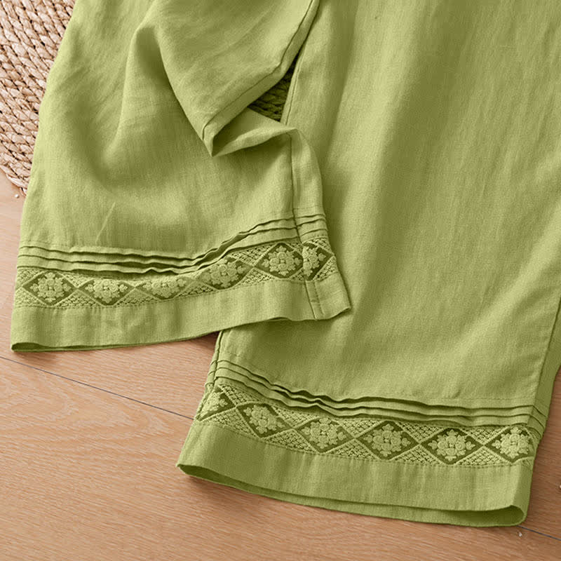 Buddha Stones Sommerliche, lässige, minimalistische, geometrische Hose mit hohlem Saum und weitem Bein für Damen mit Taschen - image 5