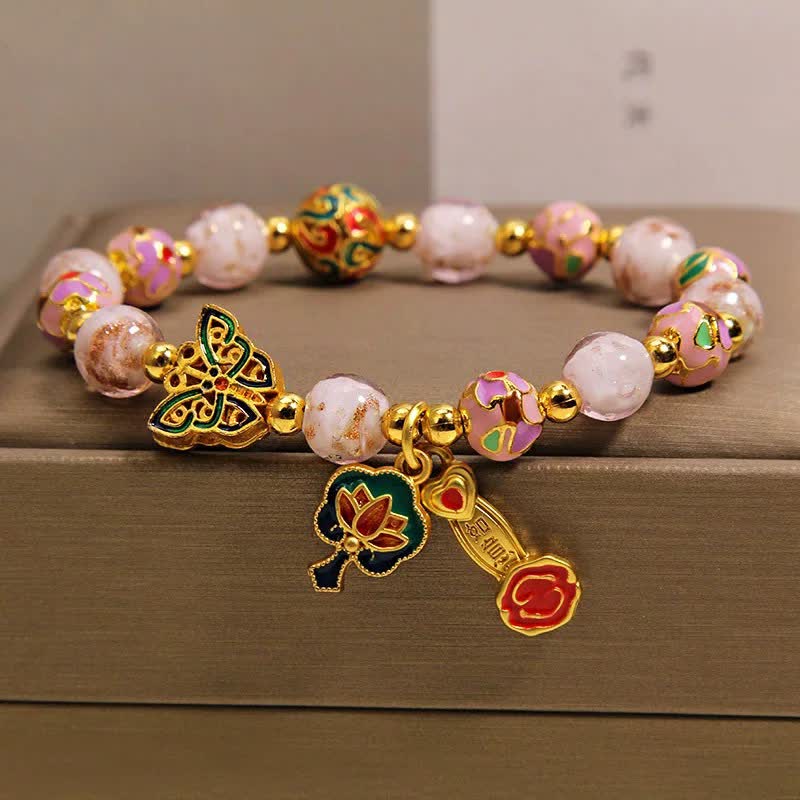 Buddha Stones Pink Liuli Butterfly Lotus Ruyi Handle Transformation Charm Armband - Rosa Schmetterlingslotus (Handgelenkumfang: 15-16 cm) - image 0
