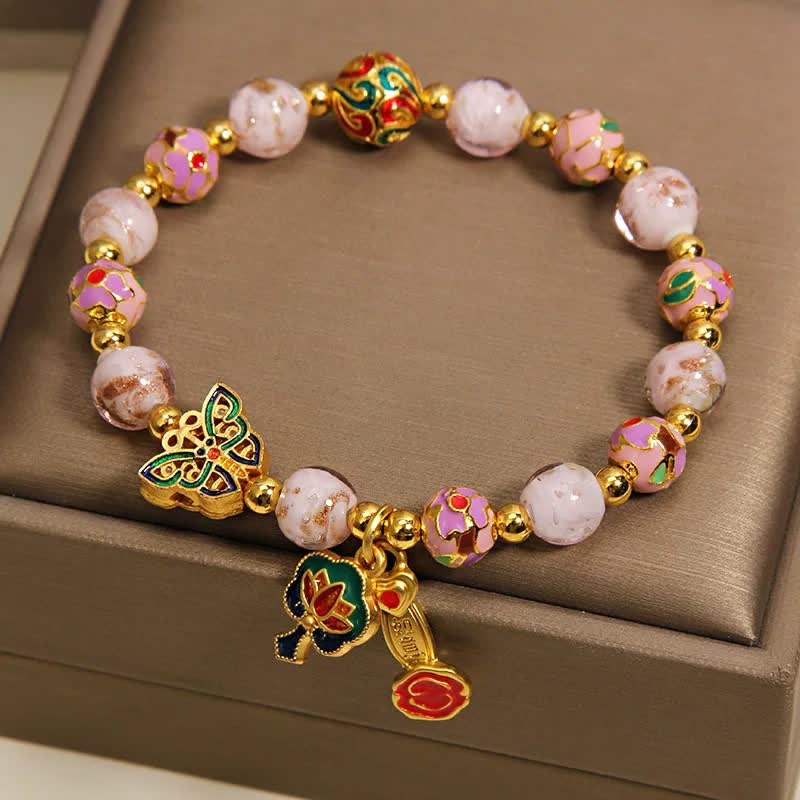 Buddha Stones Pink Liuli Butterfly Lotus Ruyi Handle Transformation Charm Armband - image 4