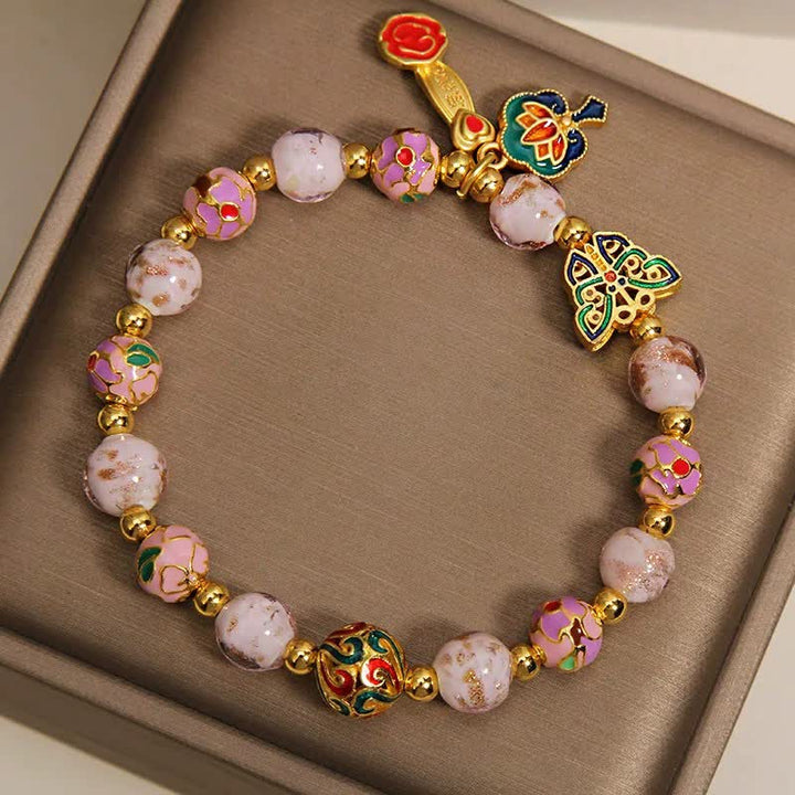 Buddha Stones Pink Liuli Butterfly Lotus Ruyi Handle Transformation Charm Armband - image 2