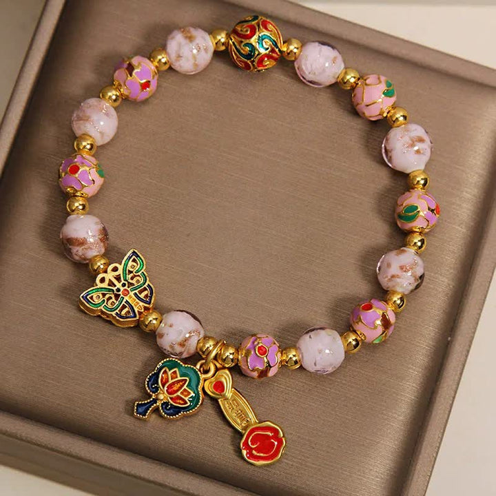 Buddha Stones Pink Liuli Butterfly Lotus Ruyi Handle Transformation Charm Armband - image 8