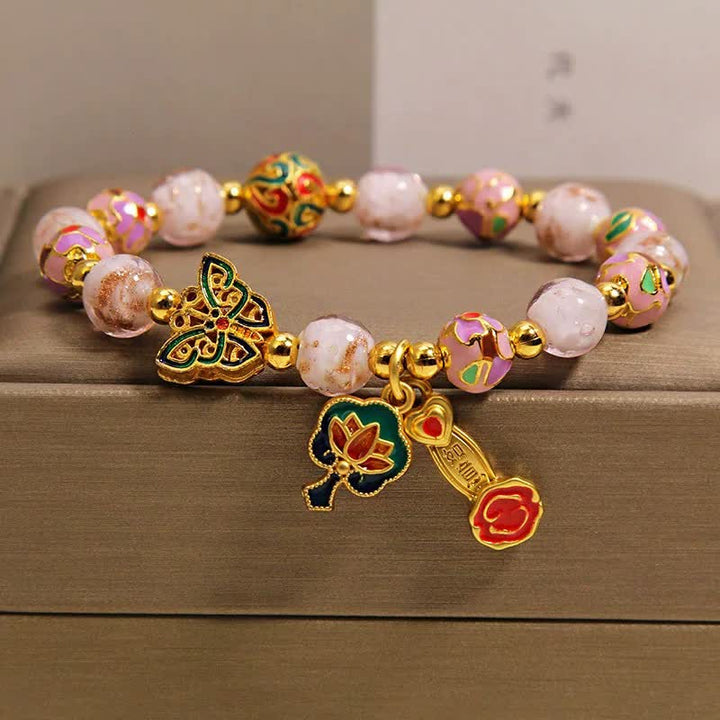 Buddha Stones Pink Liuli Butterfly Lotus Ruyi Handle Transformation Charm Armband - image 9