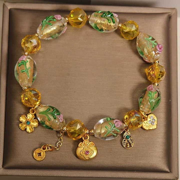 Buddha Stones Gelbes Liuli facettiertes Geldbeutel-Armband aus Kupfermünzen in Form eines Kürbisses mit Anhänger im chinesischen Stil - image 1