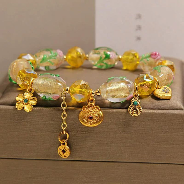 Buddha Stones Gelbes Liuli facettiertes Geldbeutel-Armband aus Kupfermünzen in Form eines Kürbisses mit Anhänger im chinesischen Stil - image 4