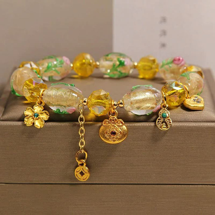 Buddha Stones Gelbes Liuli facettiertes Geldbeutel-Armband aus Kupfermünzen in Form eines Kürbisses mit Anhänger im chinesischen Stil - image 3
