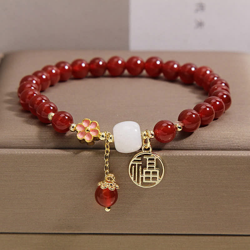 Buddha Stones Armband aus rotem Achat mit Fu-Charakterblume – Symbol für Selbstvertrauen und Glück - image 10