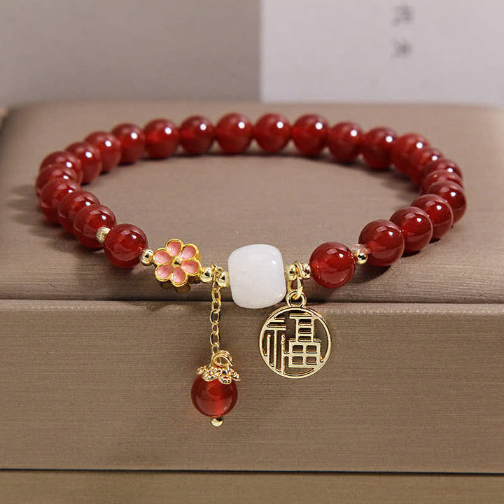 Buddha Stones Armband aus rotem Achat mit Fu-Charakterblume – Symbol für Selbstvertrauen und Glück - image 10