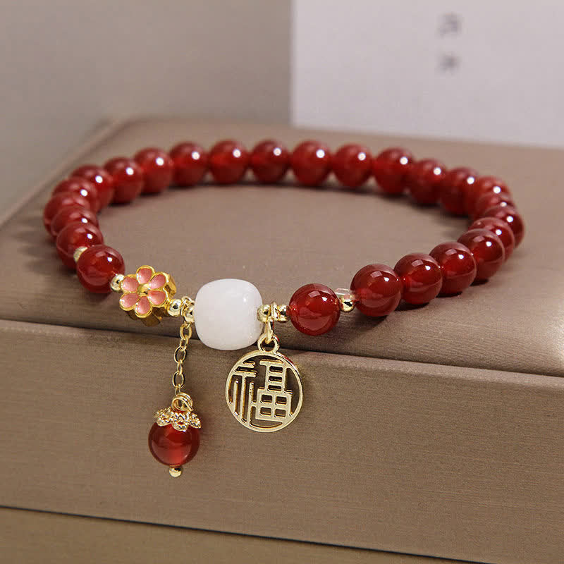 Buddha Stones Armband aus rotem Achat mit Fu-Charakterblume – Symbol für Selbstvertrauen und Glück - image 8