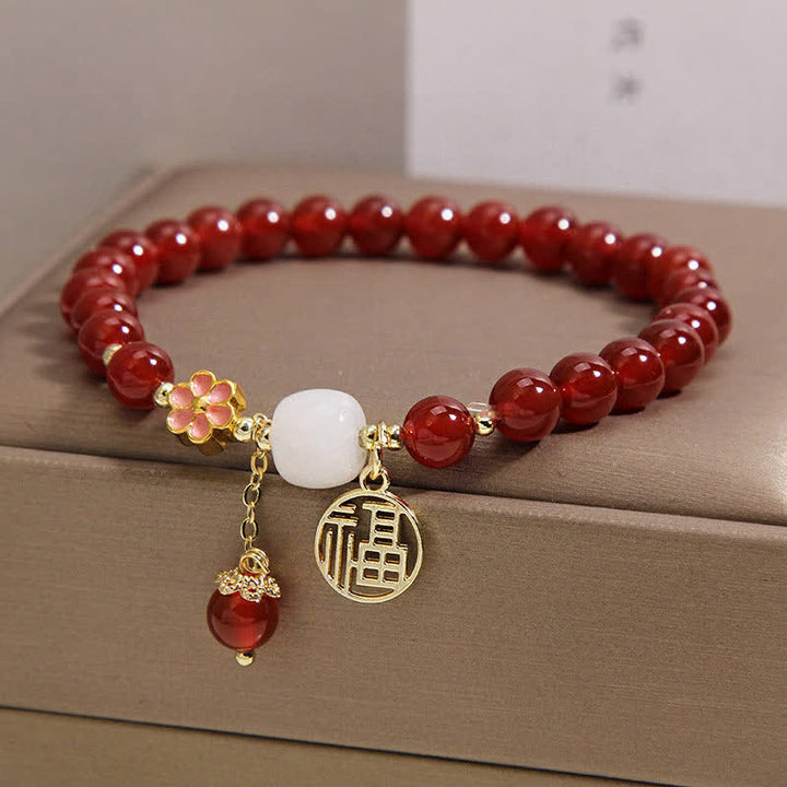 Buddha Stones Armband aus rotem Achat mit Fu-Charakterblume – Symbol für Selbstvertrauen und Glück - image 8