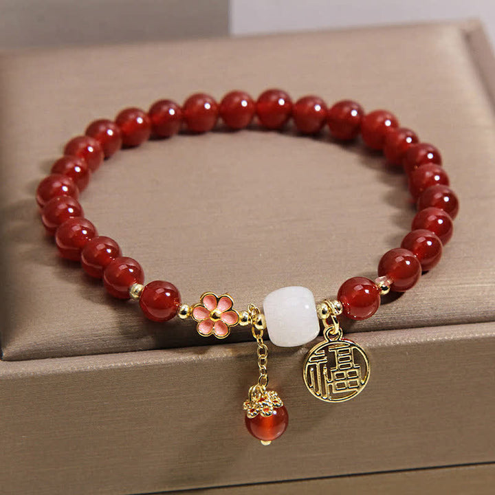 Buddha Stones Armband aus rotem Achat mit Fu-Charakterblume – Symbol für Selbstvertrauen und Glück - image 4