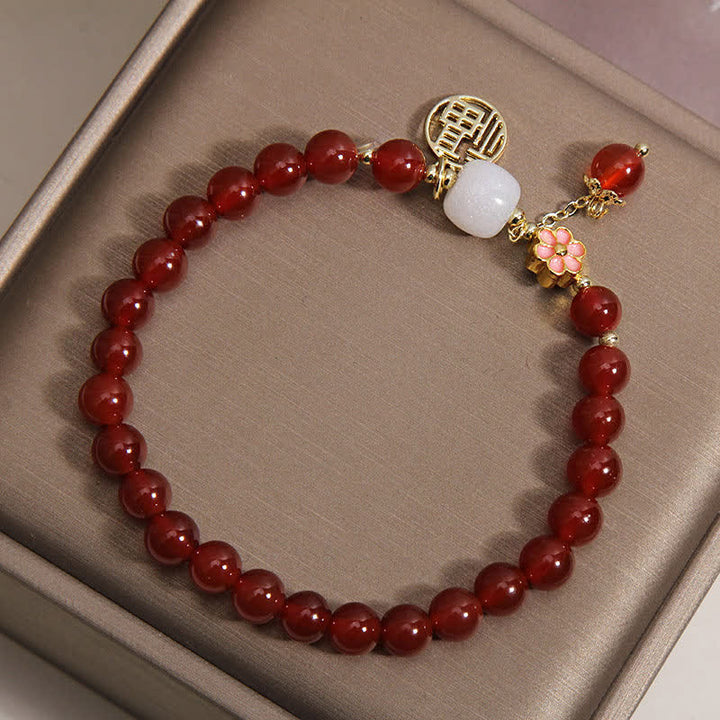 Buddha Stones Armband aus rotem Achat mit Fu-Charakterblume – Symbol für Selbstvertrauen und Glück - image 3
