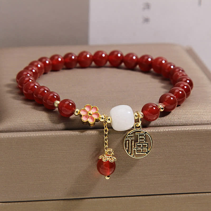 Buddha Stones Armband aus rotem Achat mit Fu-Charakterblume – Symbol für Selbstvertrauen und Glück - image 9
