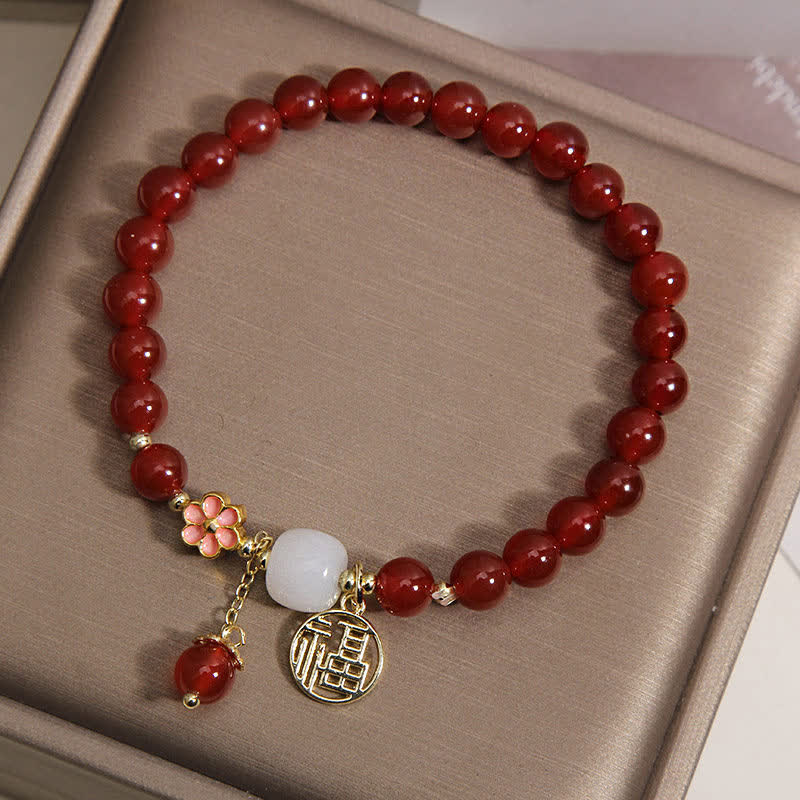 Buddha Stones Armband aus rotem Achat mit Fu-Charakterblume – Symbol für Selbstvertrauen und Glück - image 2