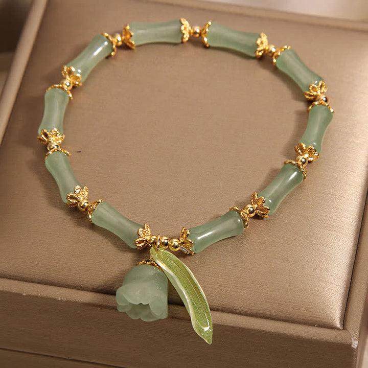 Buddha Stones Armband mit grünem Aventurin, Bambus, Maiglöckchen und Glücksbringer - image 3