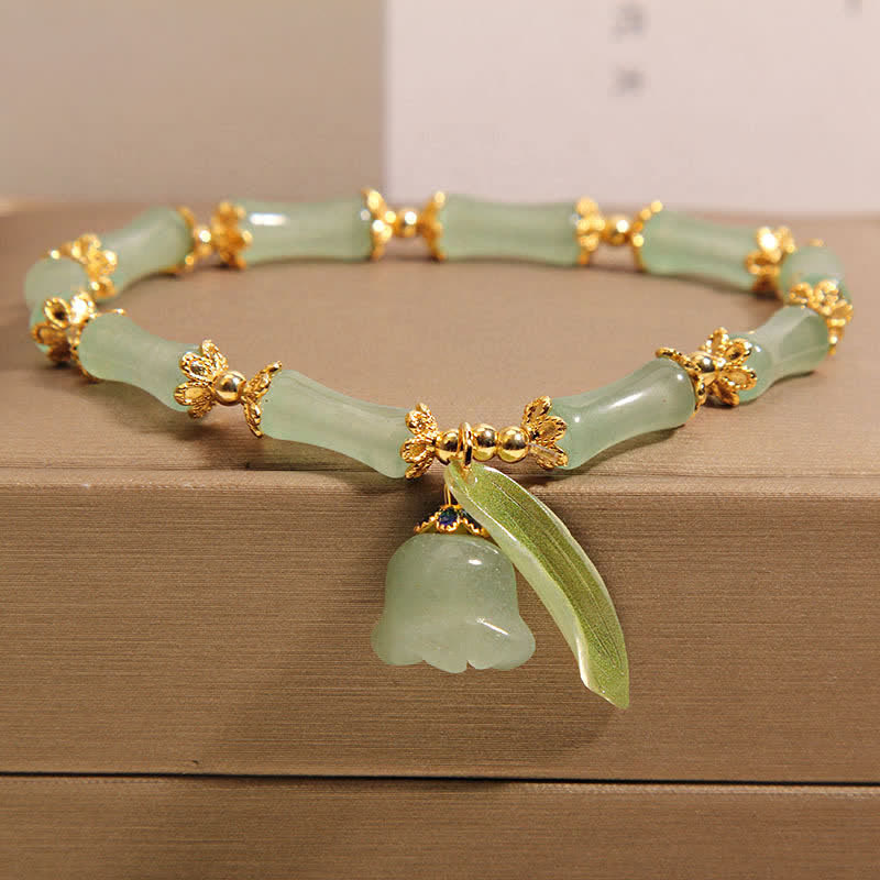 Buddha Stones Armband mit grünem Aventurin, Bambus, Maiglöckchen und Glücksbringer - Bambus (Stärke ♥ Flexibilität) - 5,91–6,29 Zoll / 15–16 cm - image 0