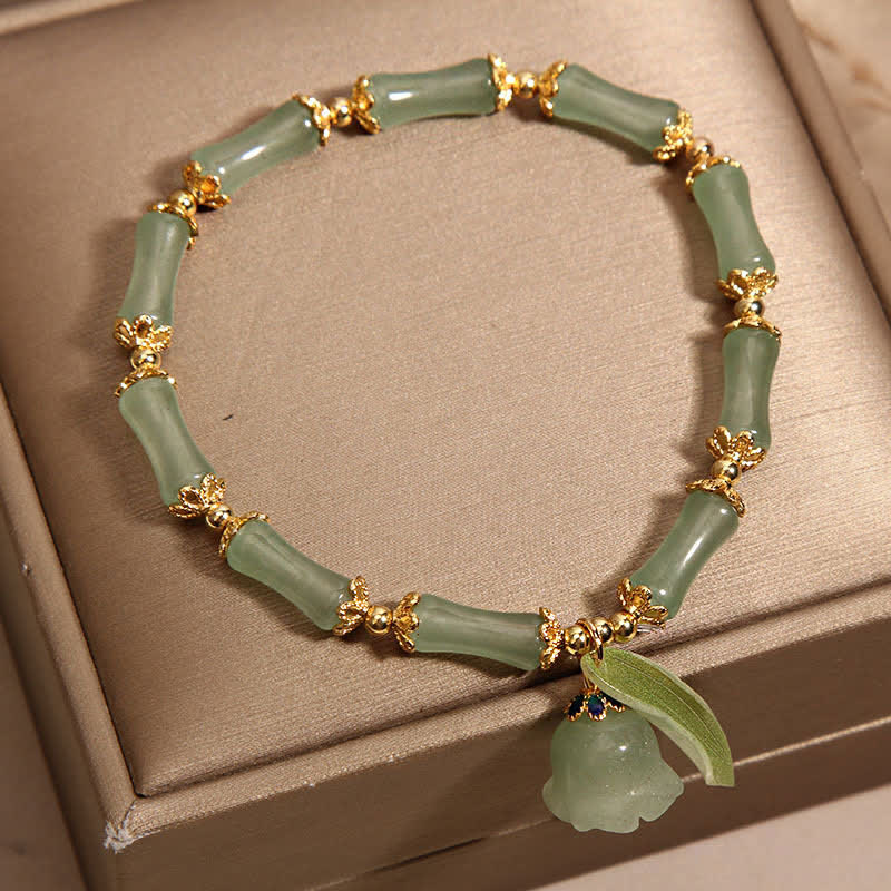 Buddha Stones Armband mit grünem Aventurin, Bambus, Maiglöckchen und Glücksbringer - image 2