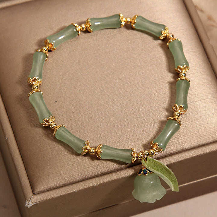 Buddha Stones Armband mit grünem Aventurin, Bambus, Maiglöckchen und Glücksbringer - image 2