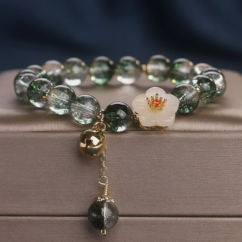 Buddha Stones Armband mit Anhänger aus grüner Phantom-Weißjadeblume - Green Phantom (Wachstum ♥ Wohlstand) - 5,9–6,3 Zoll (15–16 cm) - image 0