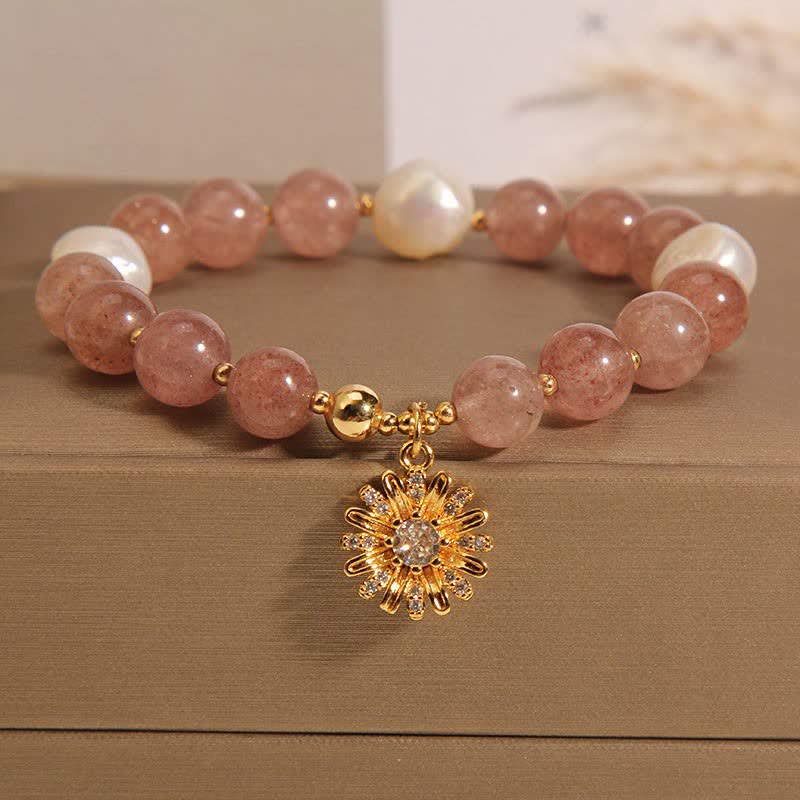 Buddha Stones Erdbeerquarz-Perlen-Gänseblümchen-Liebesarmband - Perlen-Gänseblümchen-Armband (Handgelenkumfang: 15-16 cm) - image 9