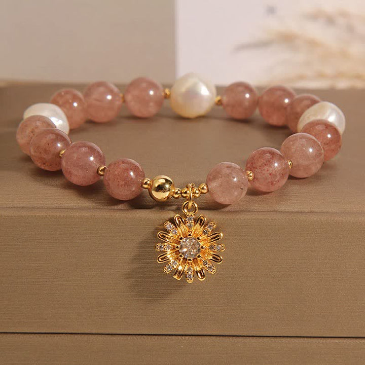 Buddha Stones Erdbeerquarz-Perlen-Gänseblümchen-Liebesarmband - Perlen-Gänseblümchen-Armband (Handgelenkumfang: 15-16 cm) - image 9