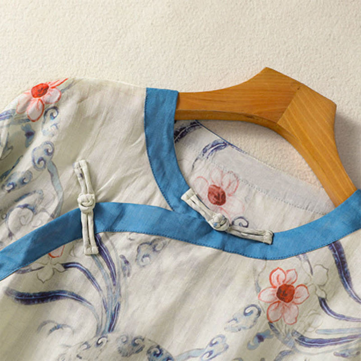 Buddha Stones Sommerliche Langarmshirts im Vintage-Stil mit Froschknopfmuster für Damen, Tang Style - image 5