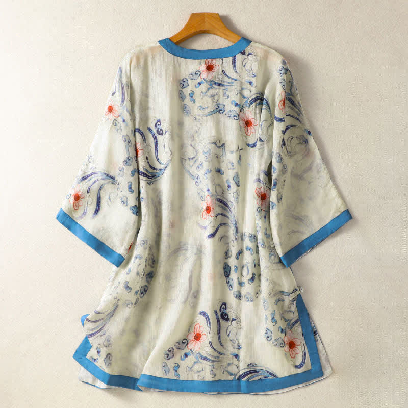 Buddha Stones Sommerliche Langarmshirts im Vintage-Stil mit Froschknopfmuster für Damen, Tang Style - image 1