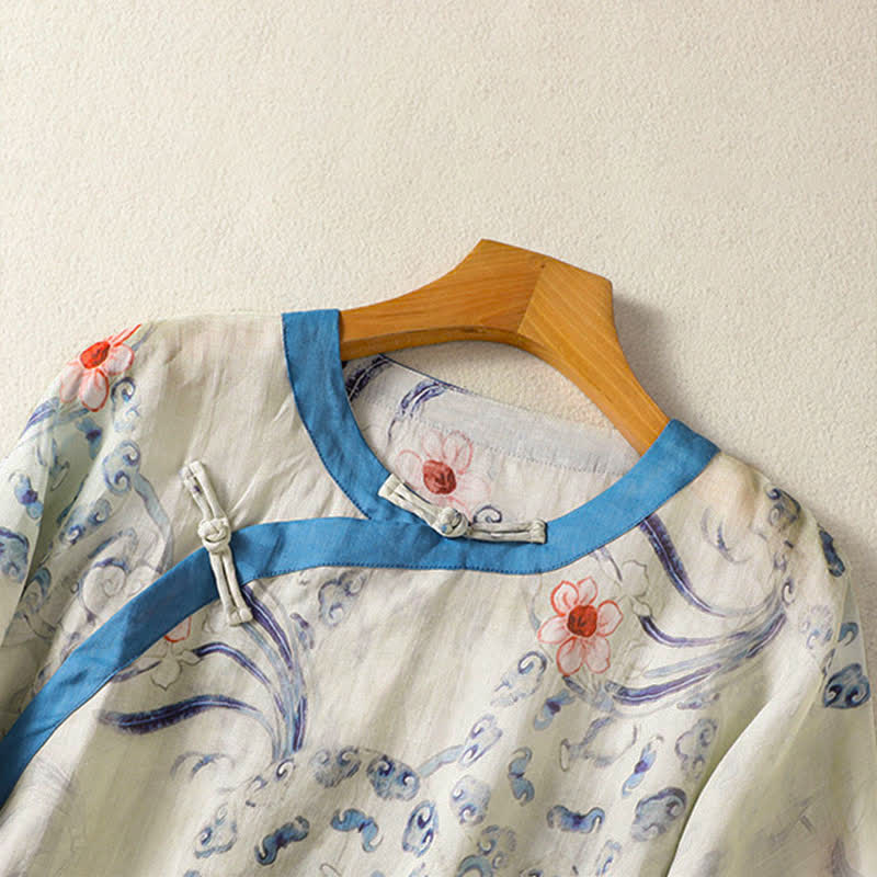 Buddha Stones Sommerliche Langarmshirts im Vintage-Stil mit Froschknopfmuster für Damen, Tang Style - image 3