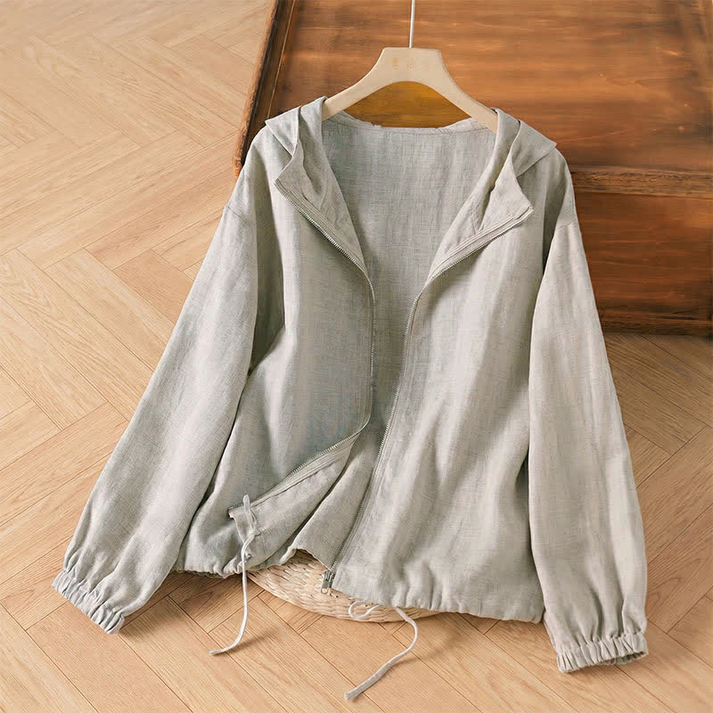 Buddha Stones Lässige, minimalistische Sommerjacke für Damen mit Kordelzug und Tasche - Silber - US14, UK/AU18, EU46 (4XL) - image 2